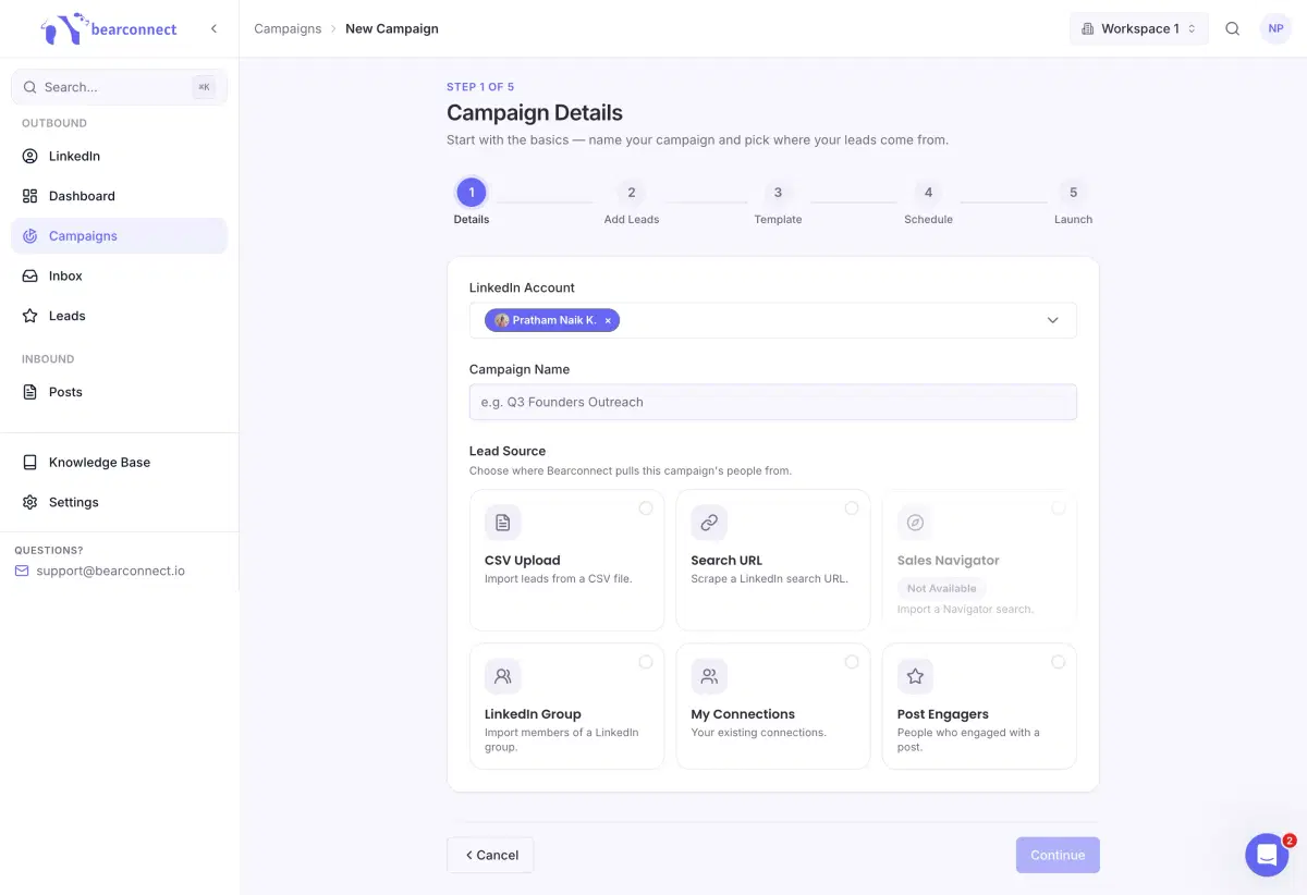 Pick your account and lead source