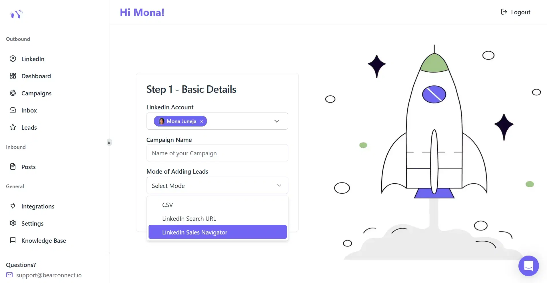 Screenshot or illustration of LinkedIn Sales Navigator feature in Bearconnect