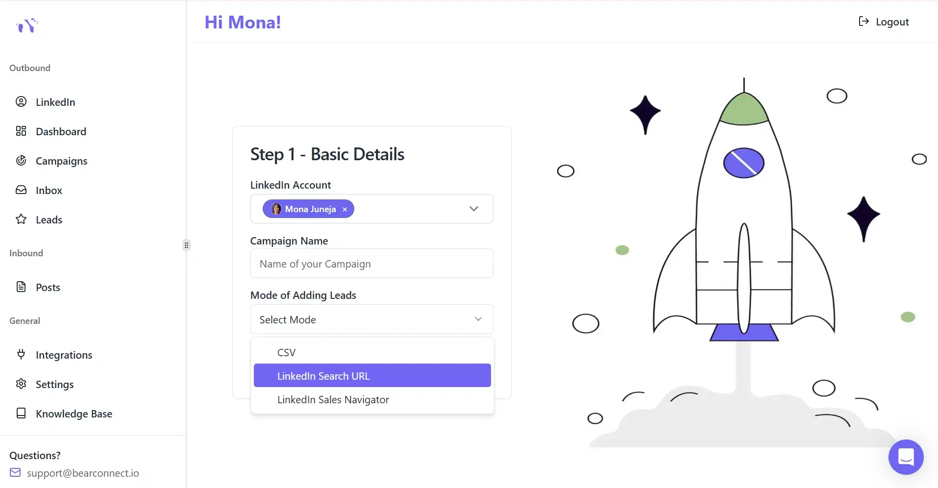 Screenshot or illustration of LinkedIn Search URL feature in Bearconnect