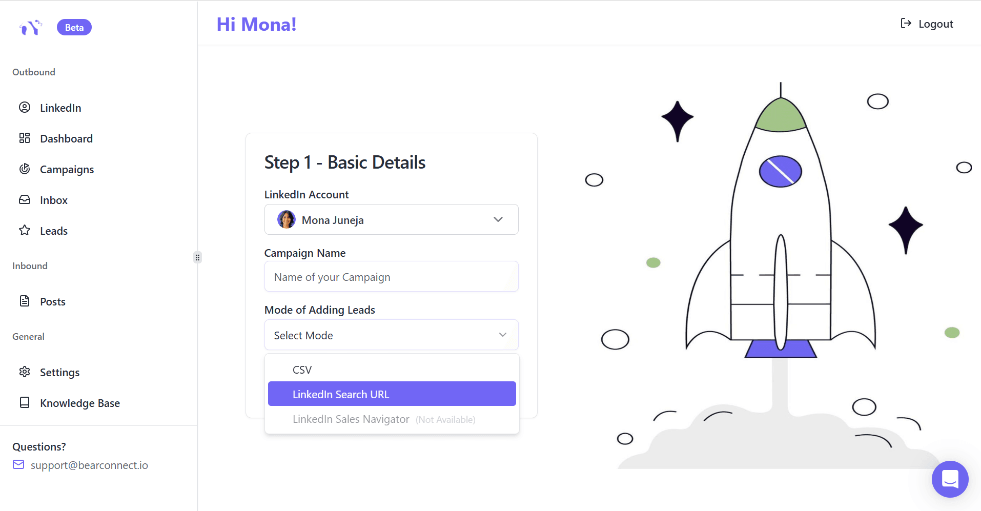 Screenshot or illustration of LinkedIn Search URL feature in Bearconnect