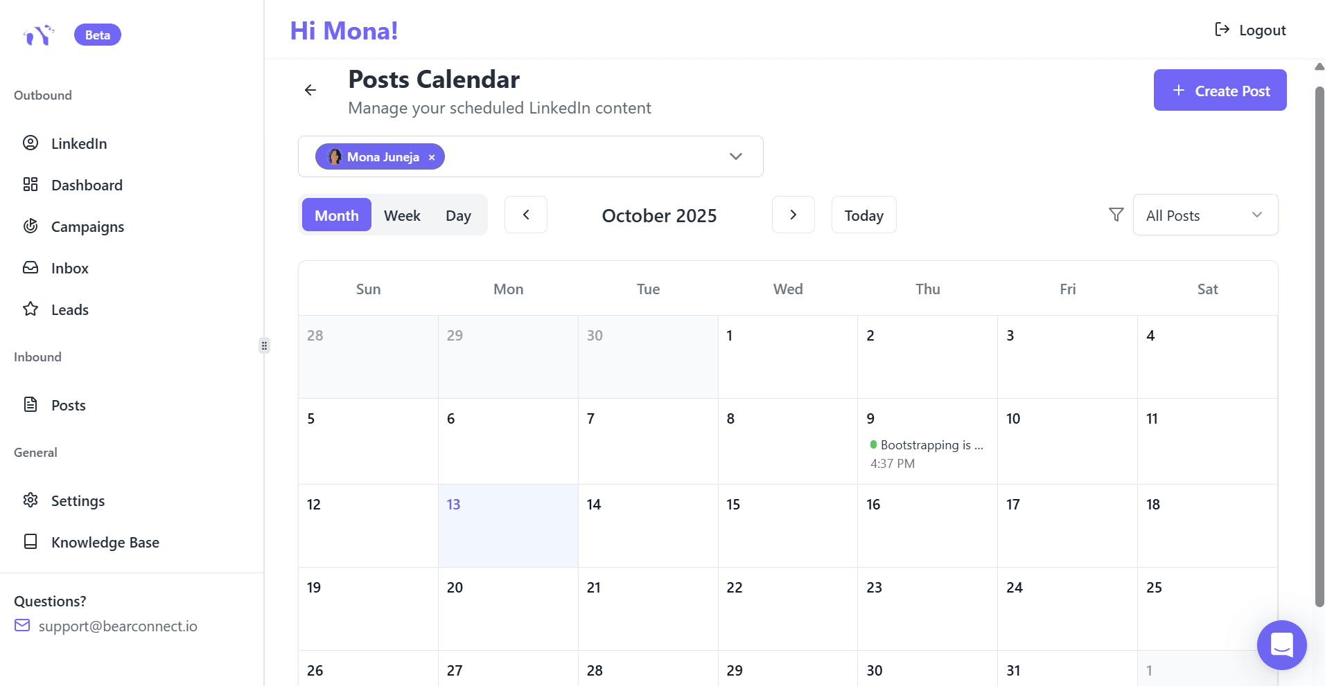 Bearconnect LinkedIn Account Manager Interface