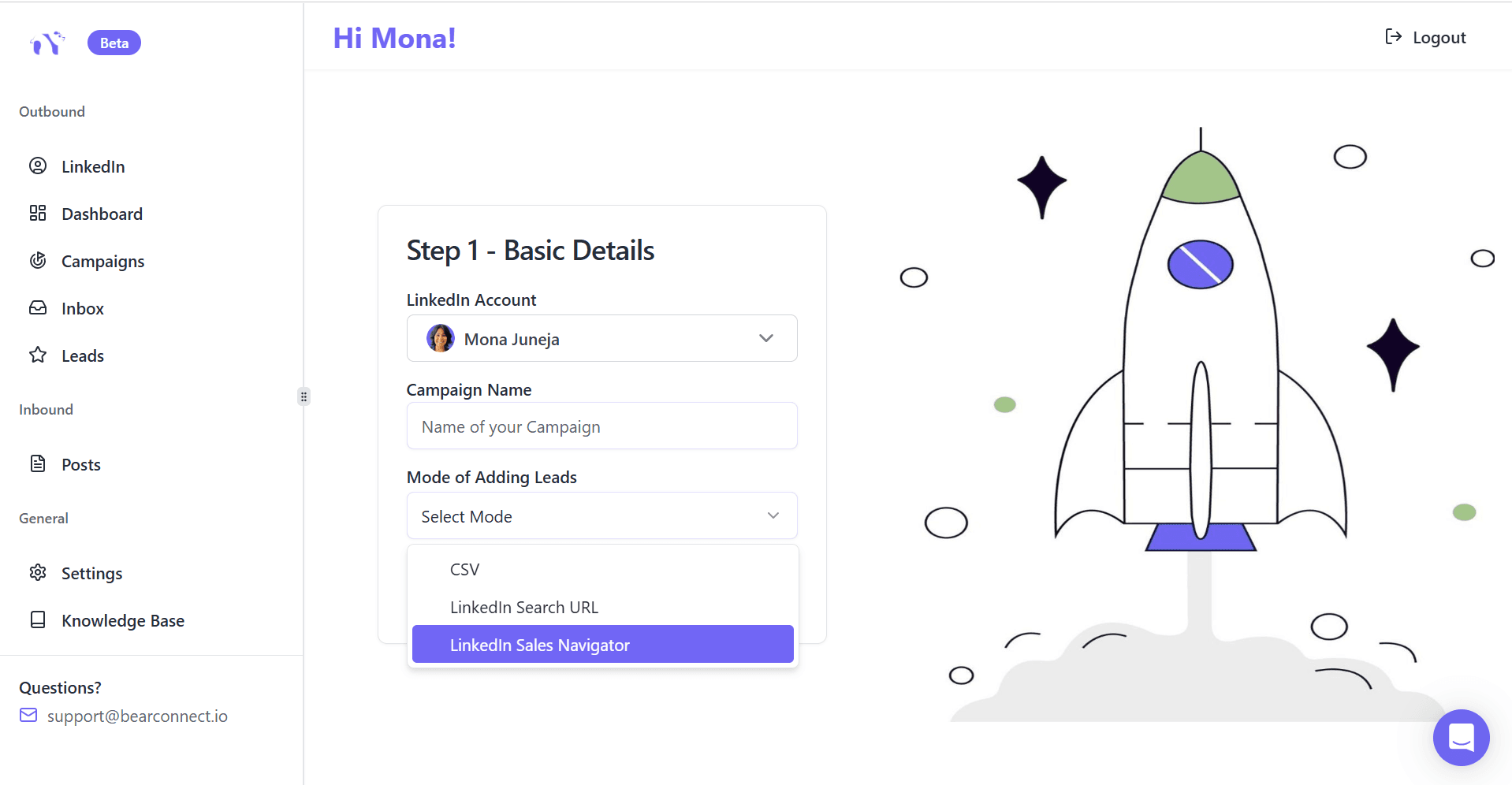 Screenshot or illustration of LinkedIn Sales Navigator feature in Bearconnect