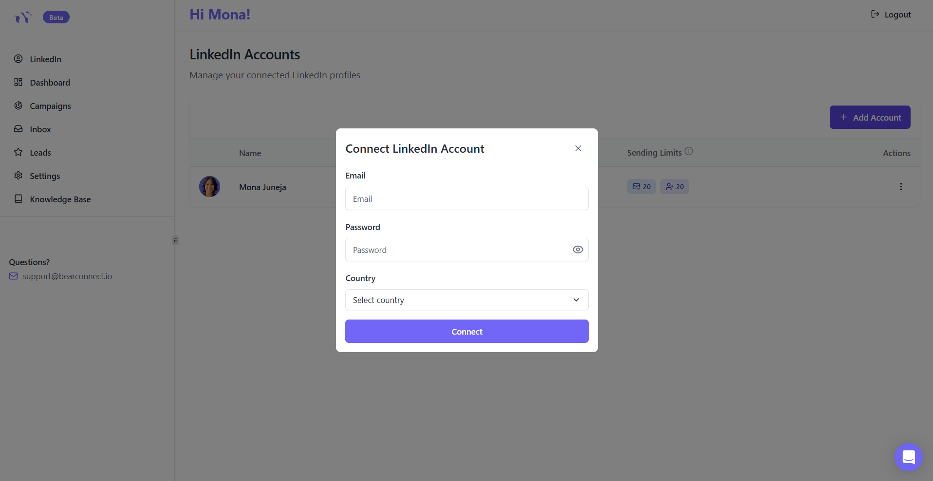 Multiple LinkedIn accounts dashboard